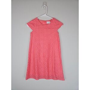 The Childrens Place Girls Coral Pink Floral Lace Shift Dress Short Sleeve 7/8